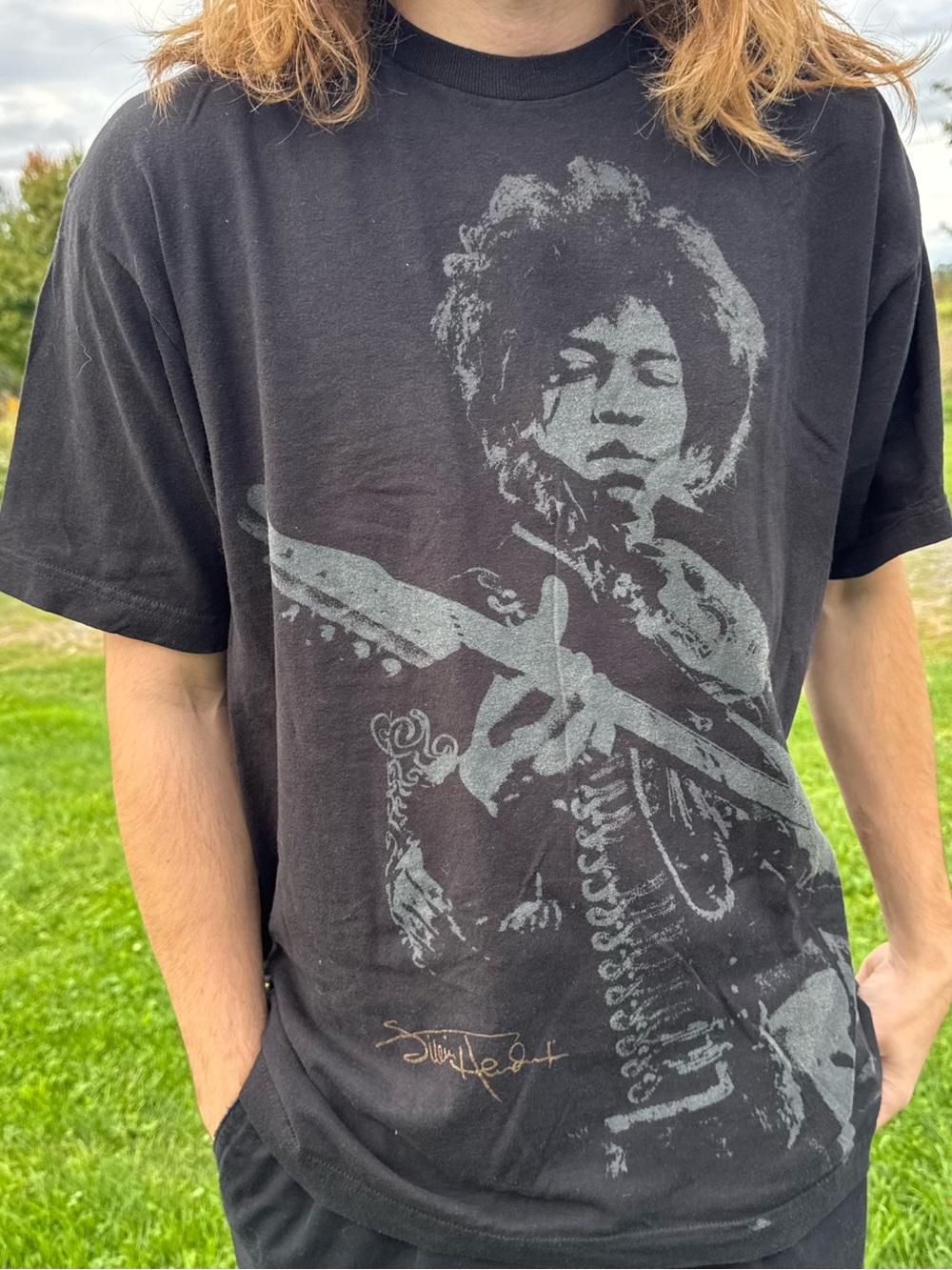 Jimi Hendrix Graphic T-Shirt Mens Black Short Sleeve Rock Band Tee Tultex Tag